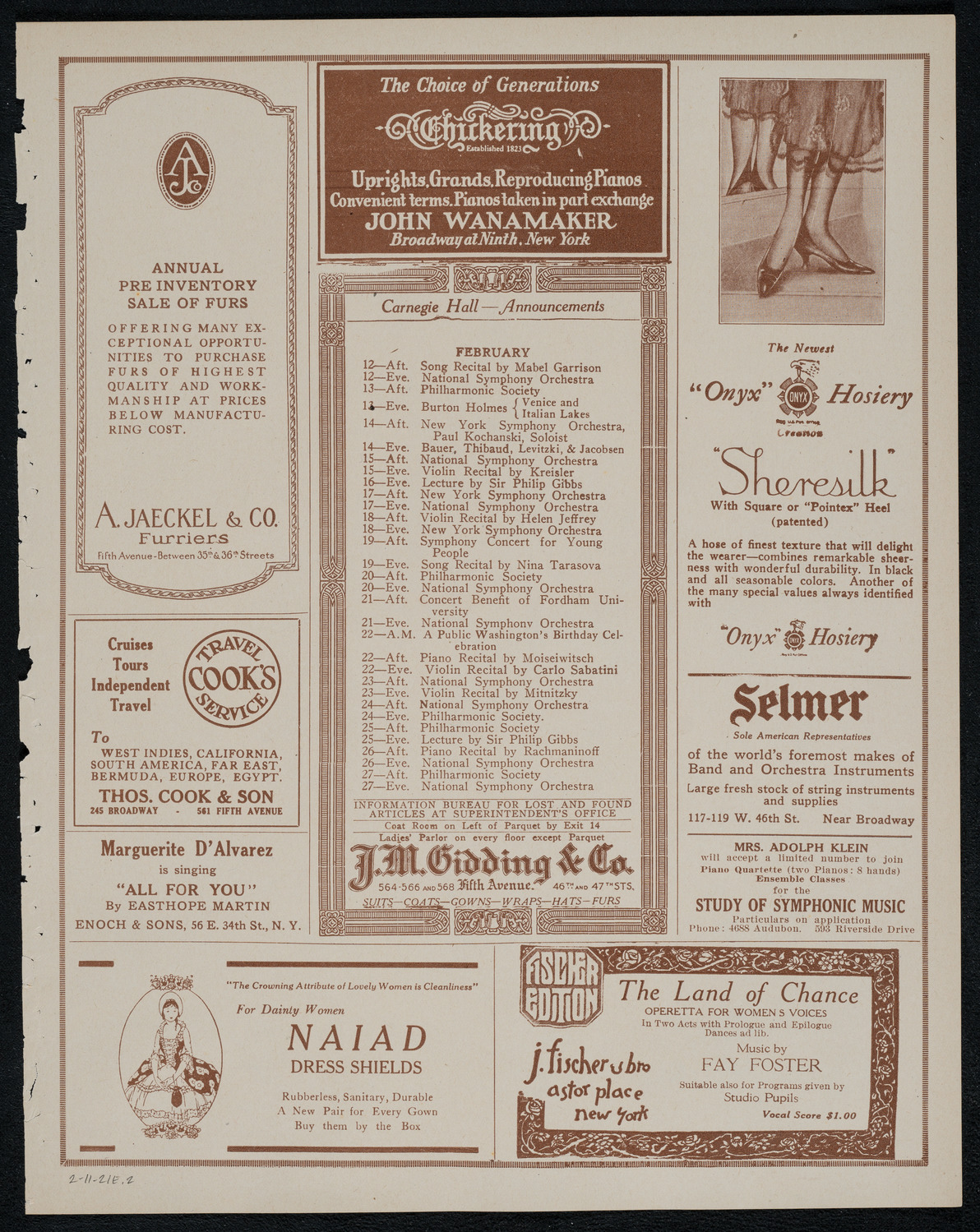 New York Symphony Orchestra, February 11, 1921, program page 3