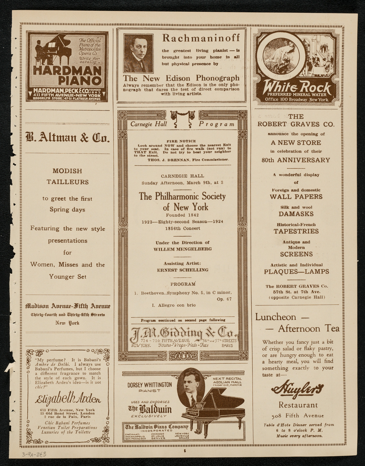 New York Philharmonic, March 9, 1924, program page 5