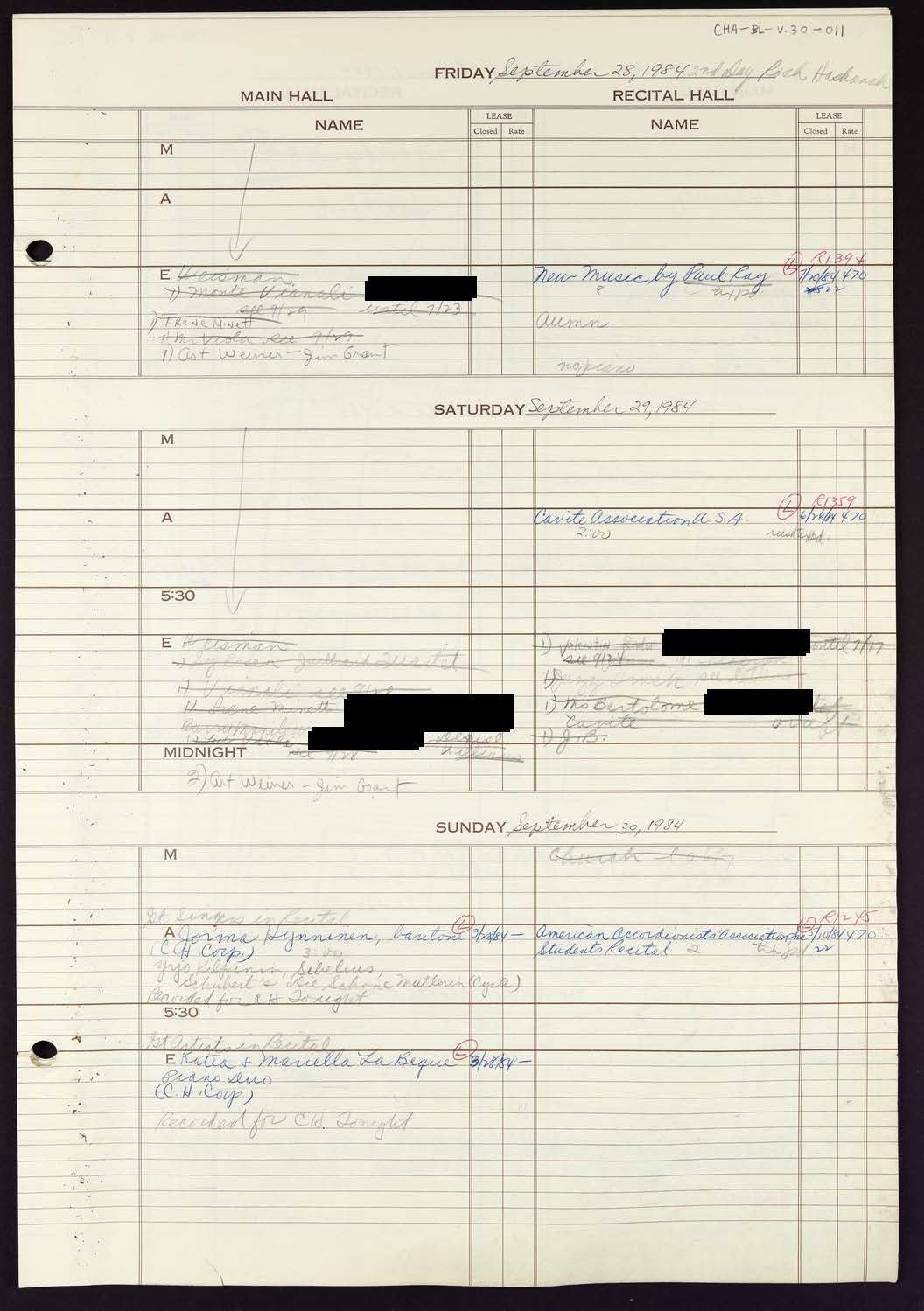 Carnegie Hall Booking Ledger, volume 30, page 11