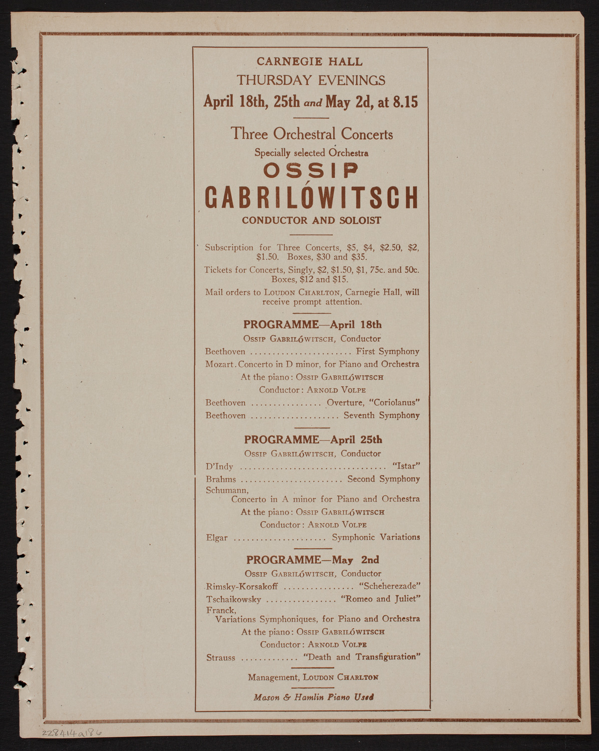 Toscha Seidel, Violin, April 14, 1918, program page 11
