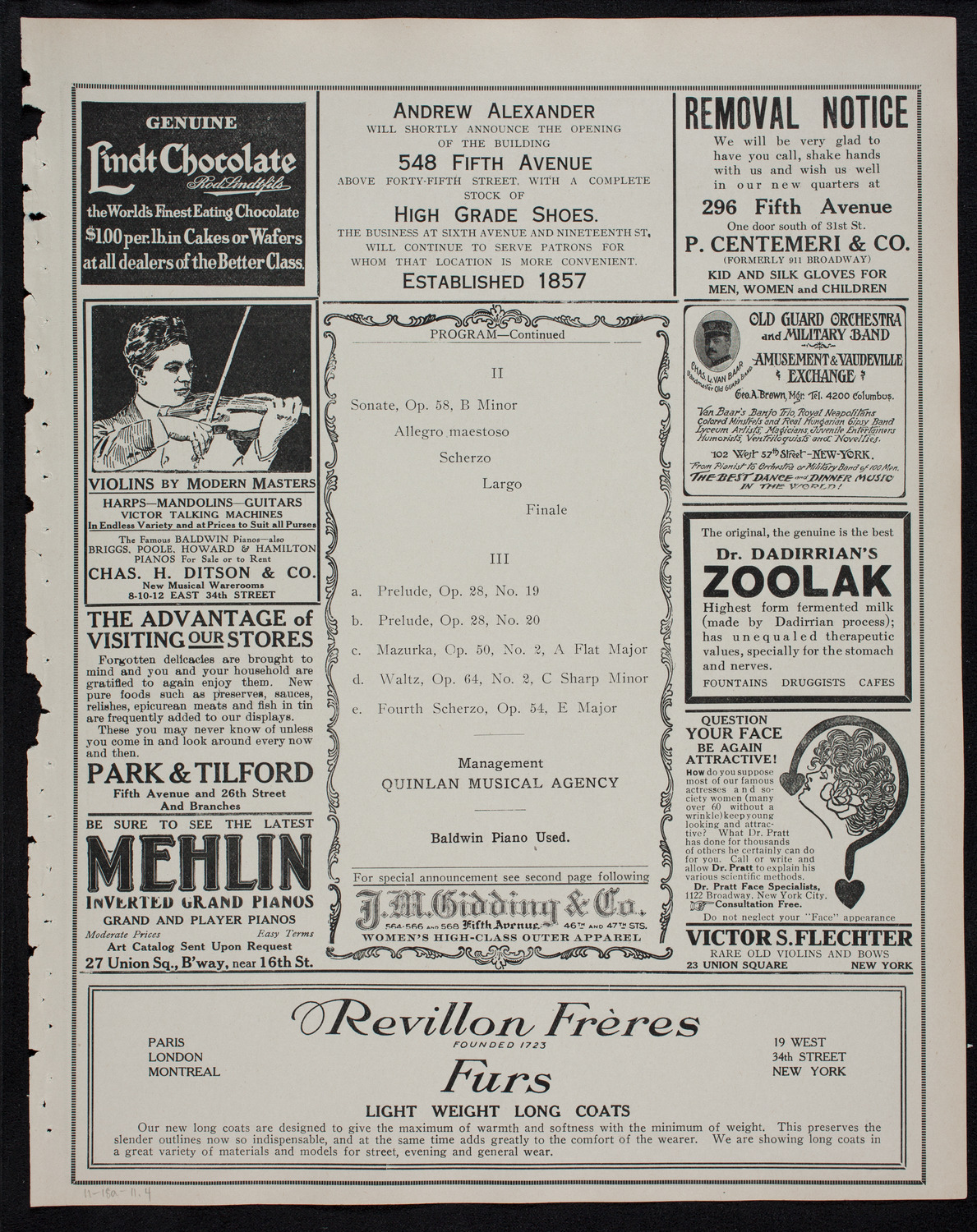 Vladimir de Pachmann, Piano, November 18, 1911, program page 7