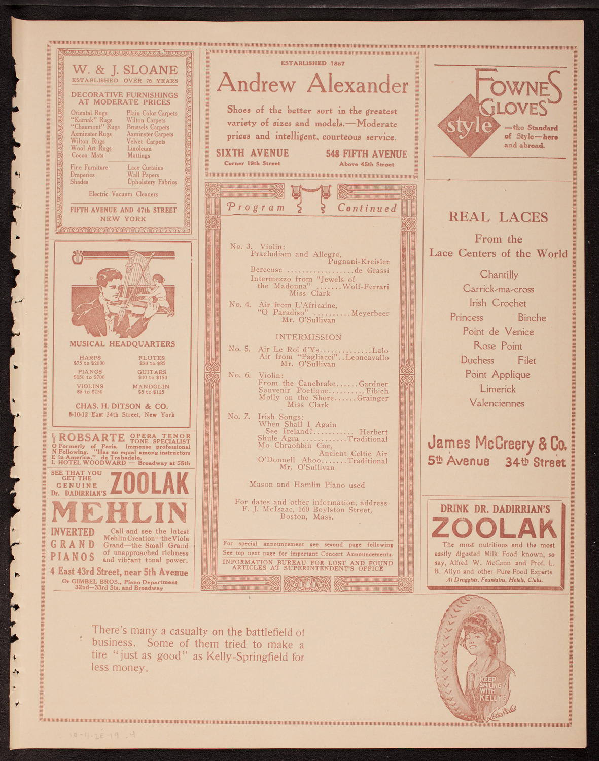 John O'Sullivan and Hazel Clark, November 2, 1919, program page 7