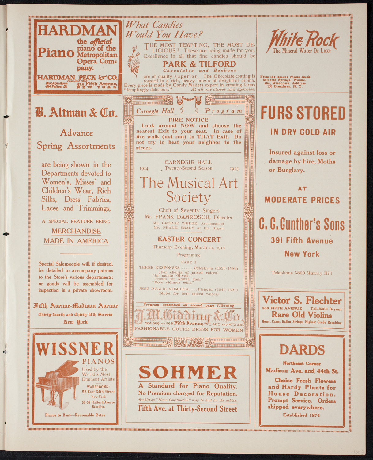 Musical Art Society of New York, March 11, 1915, program page 5