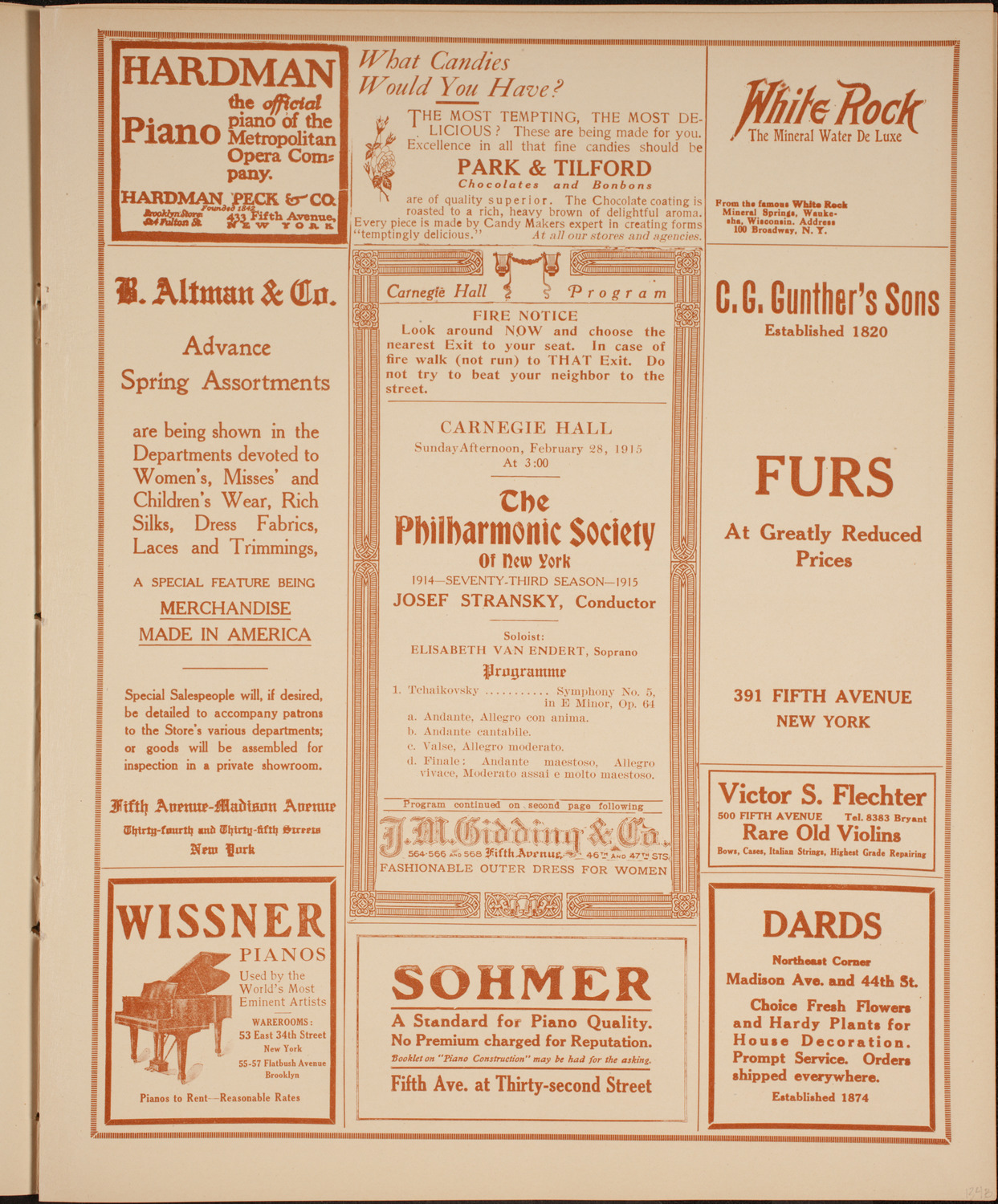 New York Philharmonic, February 28, 1915, program page 5