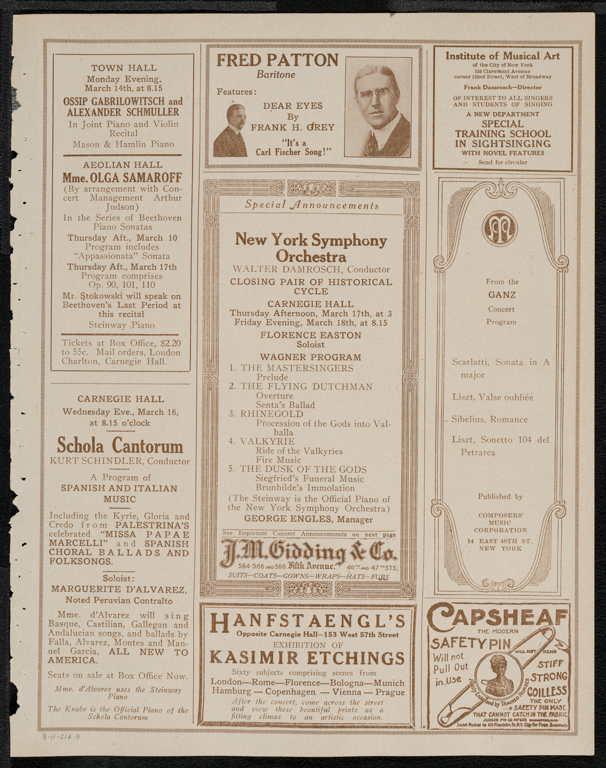 New York Philharmonic, March 11, 1921, program page 9