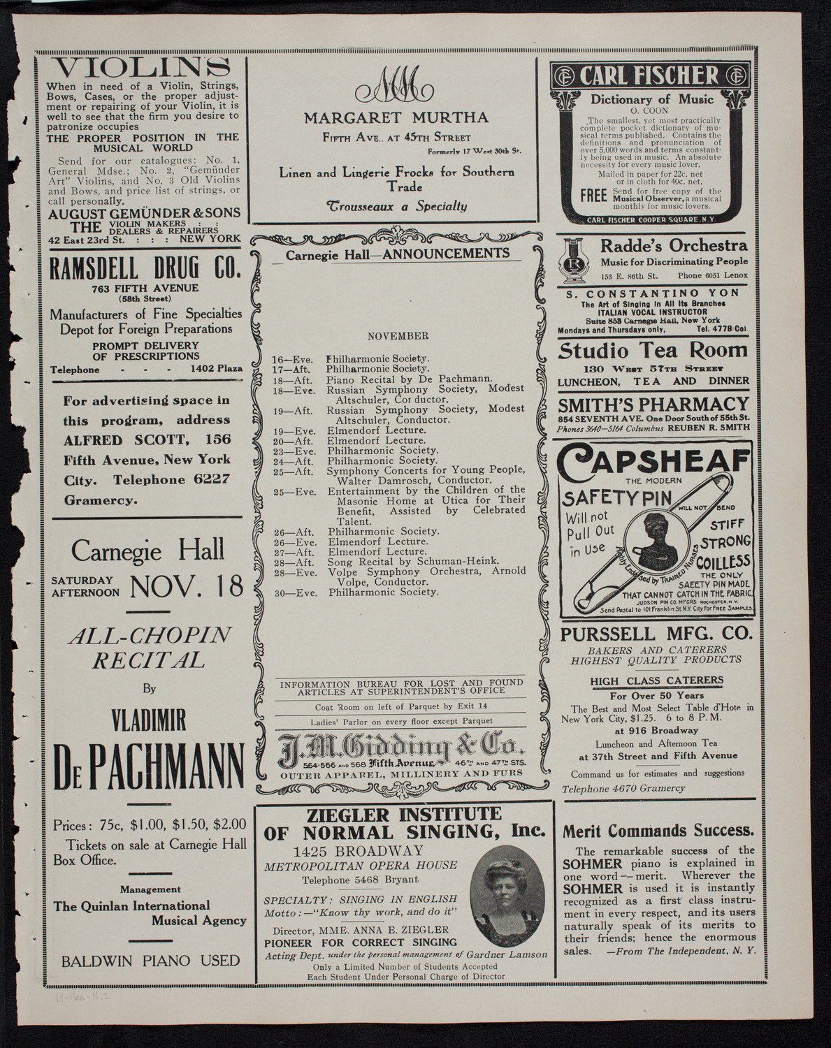 Maggie Teyte, Soprano, November 16, 1911, program page 3