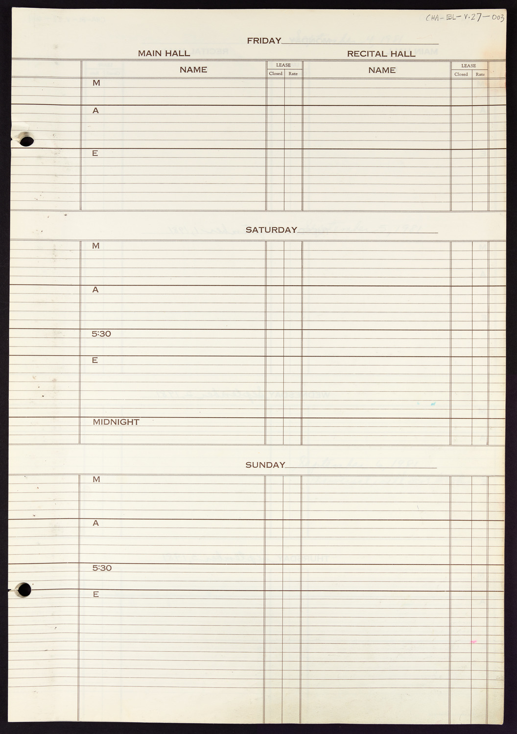 Carnegie Hall Booking Ledger, volume 27, page 3