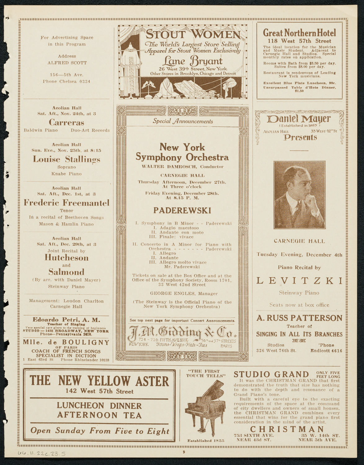 New York Philharmonic, November 22, 1923, program page 9