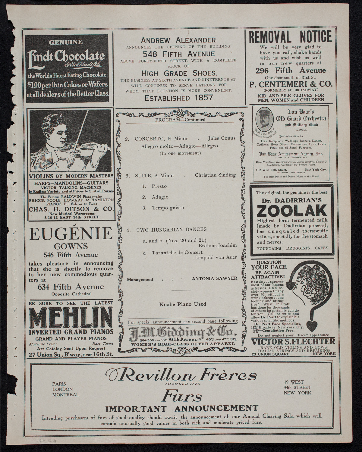 Kathleen Parlow, Violin, January 4, 1912, program page 7