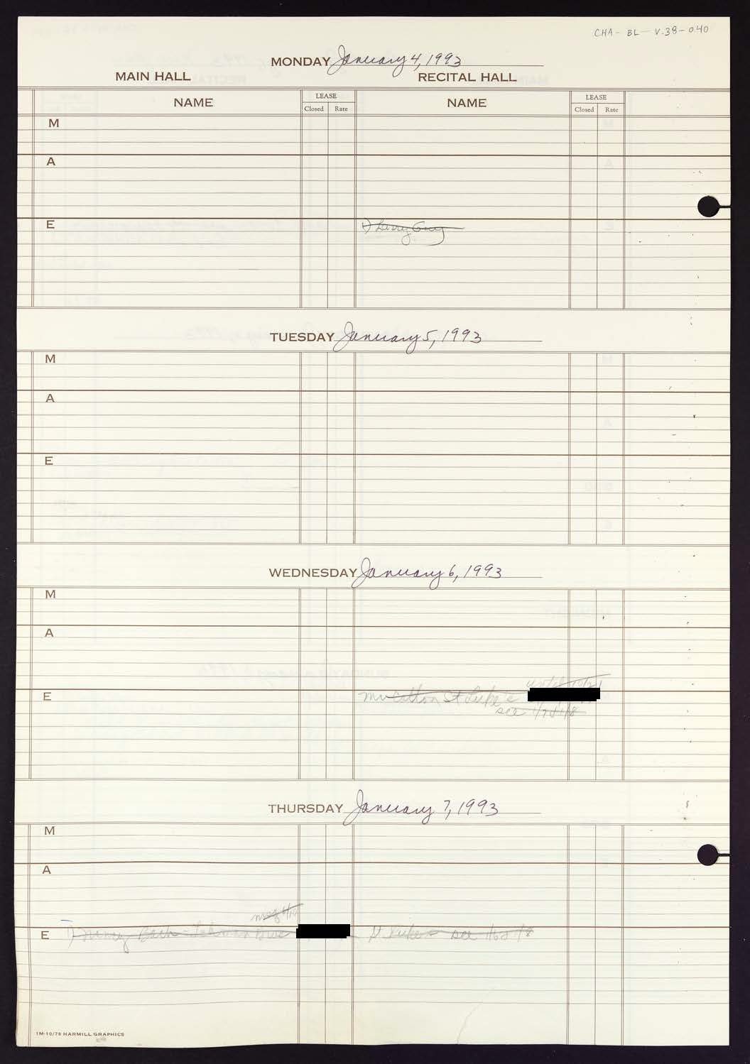 Carnegie Hall Booking Ledger, volume 38, page 40