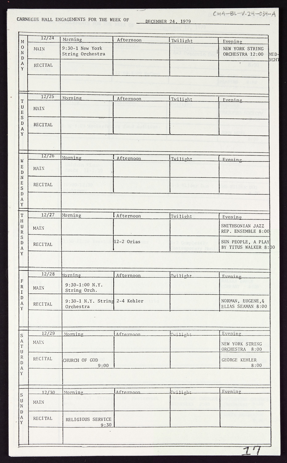 Carnegie Hall Booking Ledger, volume 25, page 34a