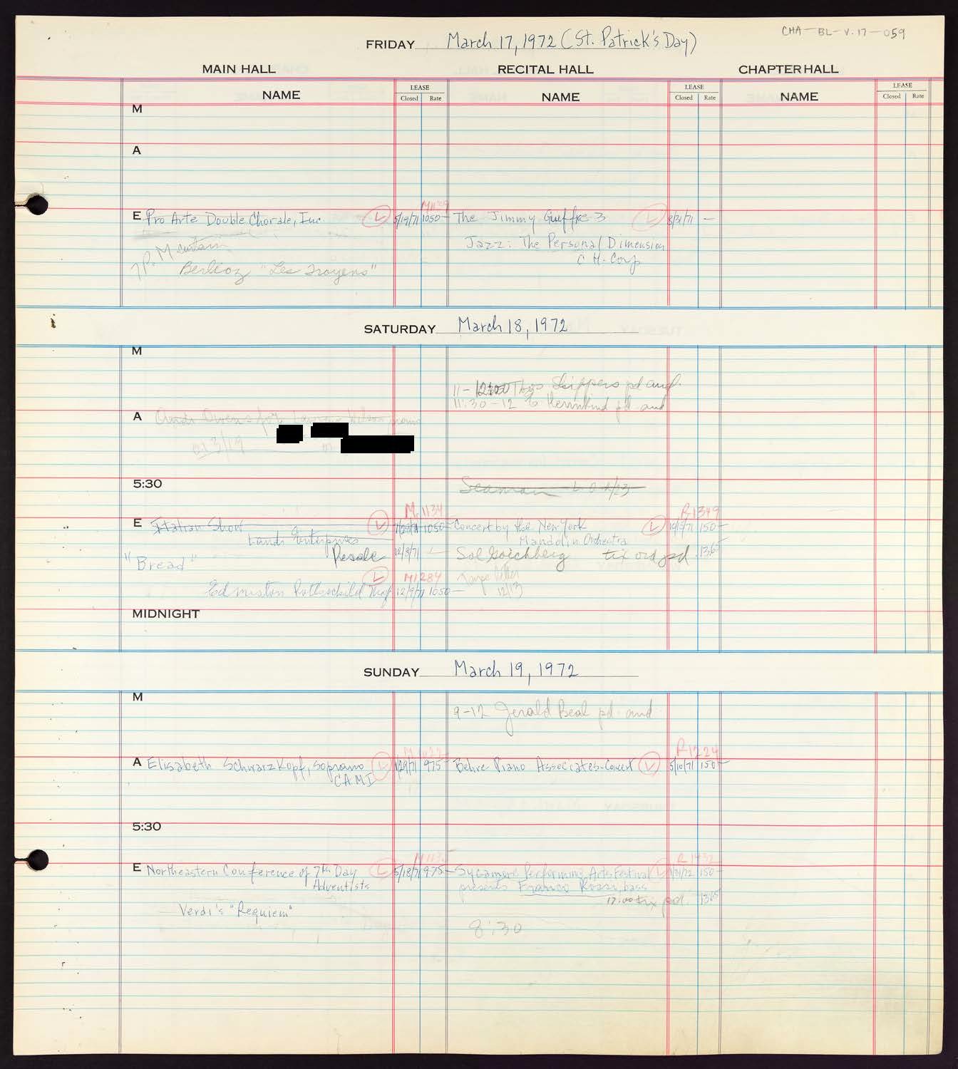 Carnegie Hall Booking Ledger, volume 17, page 59