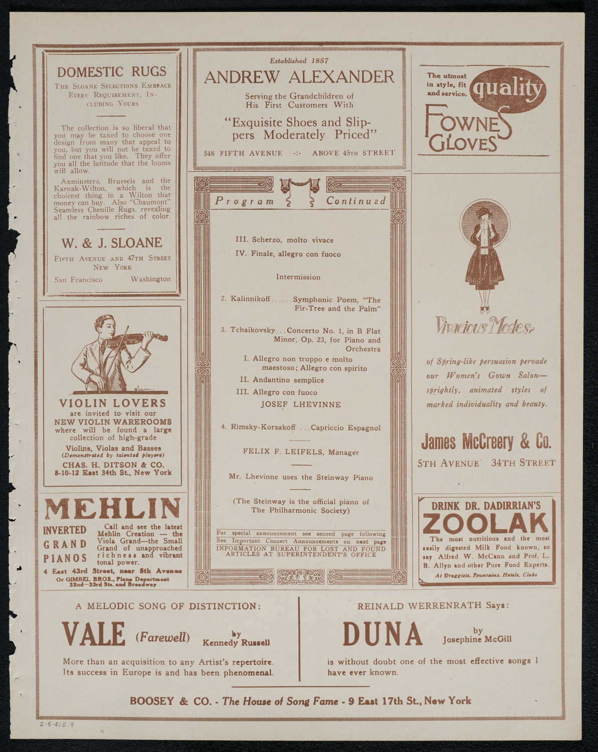 New York Philharmonic, February 5, 1921, program page 7