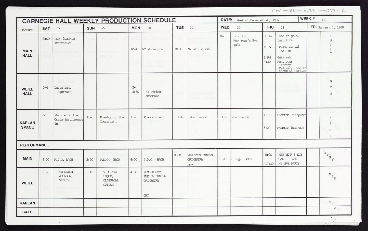 Carnegie Hall Booking Ledger, volume 33, page 37a