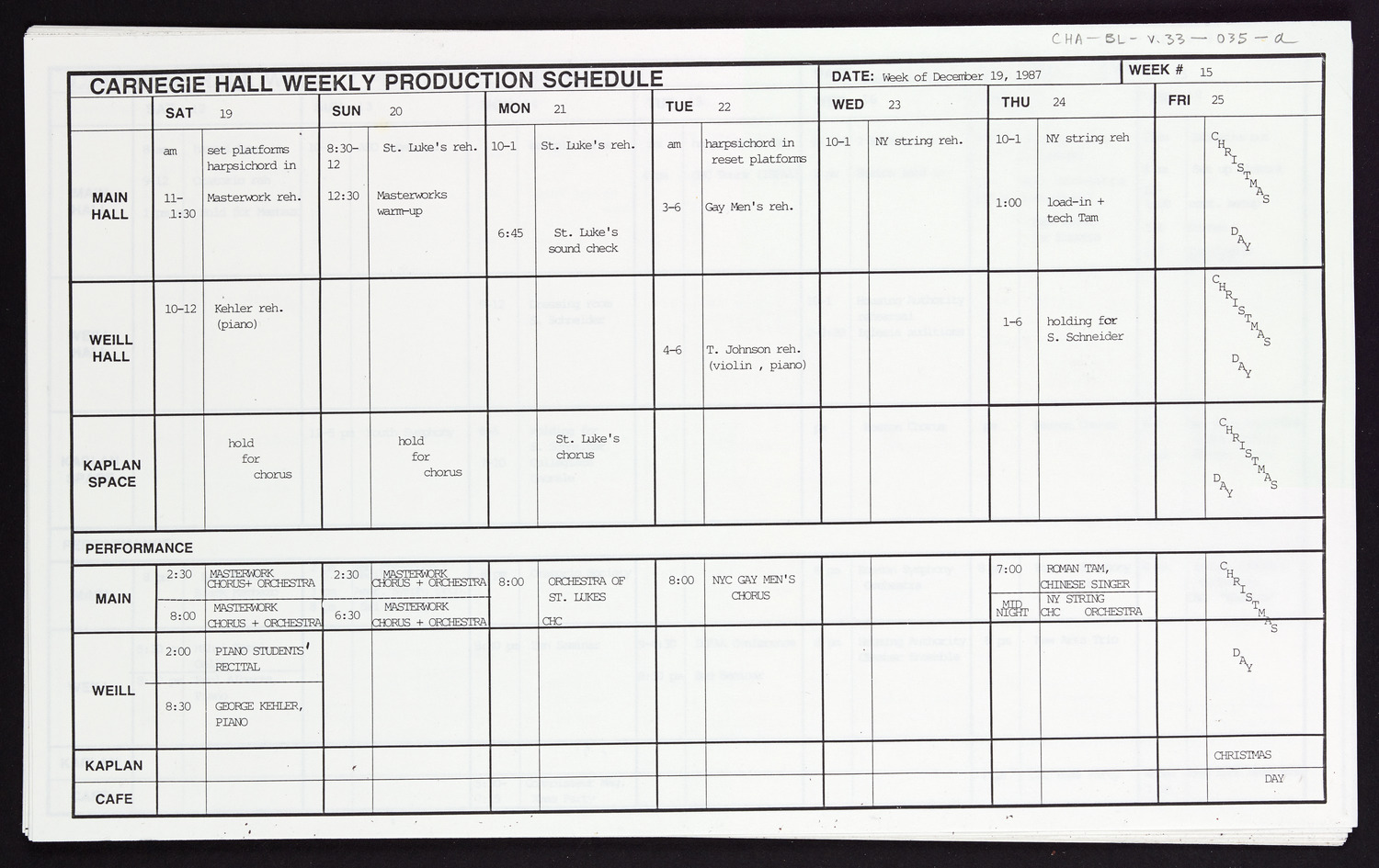 Carnegie Hall Booking Ledger, volume 33, page 35a