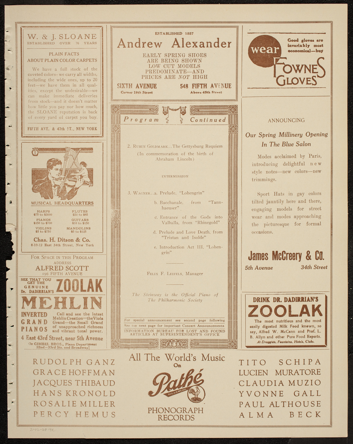 New York Philharmonic, February 12, 1920, program page 7