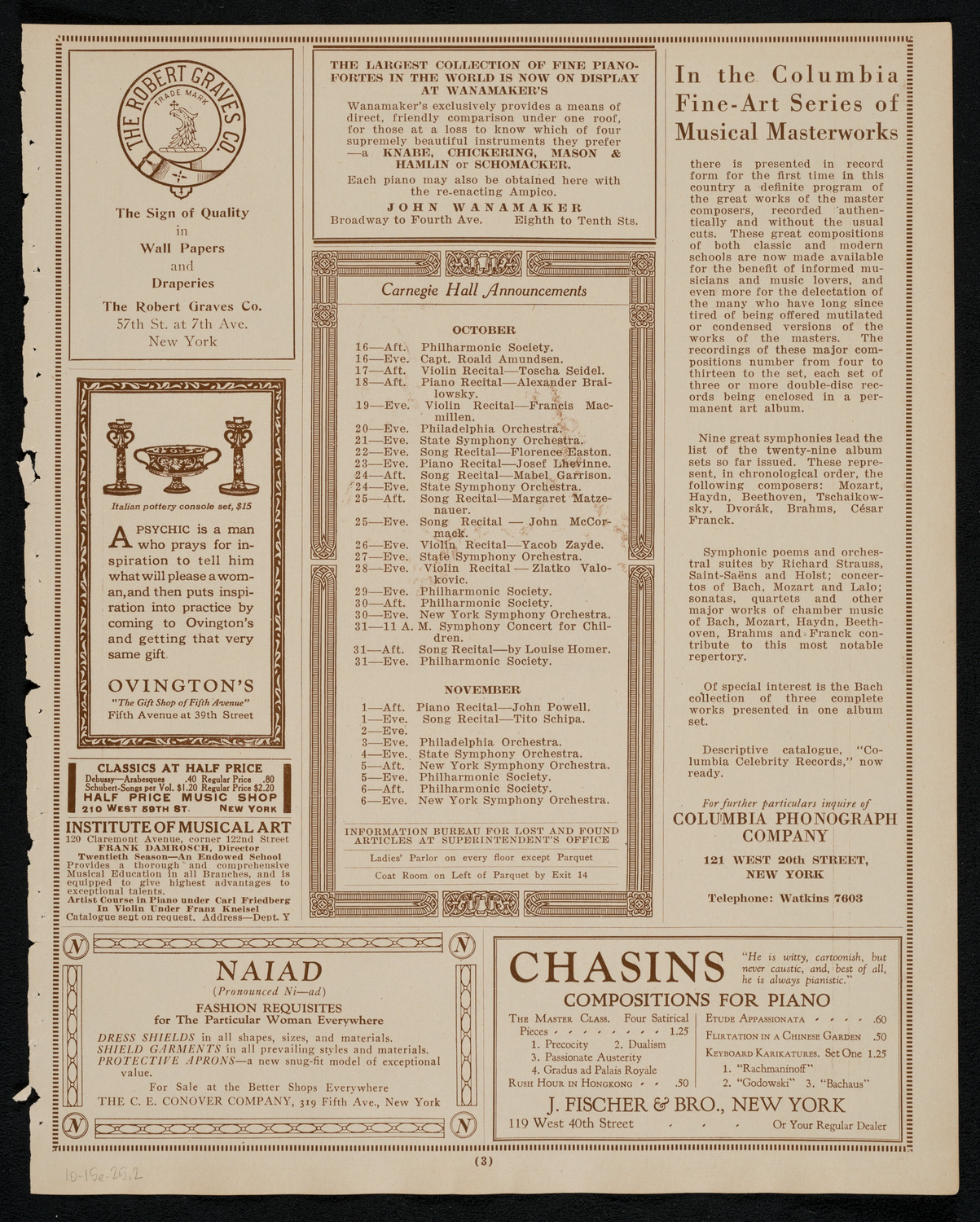 New York Philharmonic, October 15, 1925, program page 3