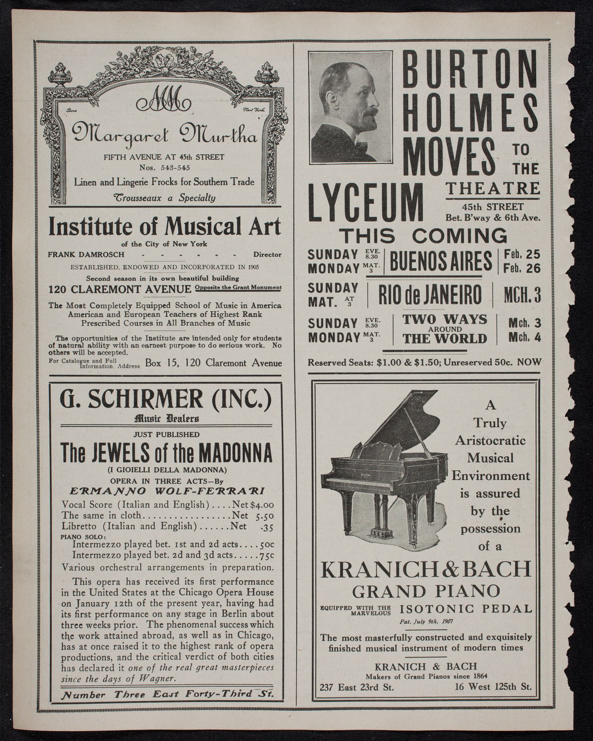 Burton Holmes Travelogue: Paris, February 18, 1912, program page 6