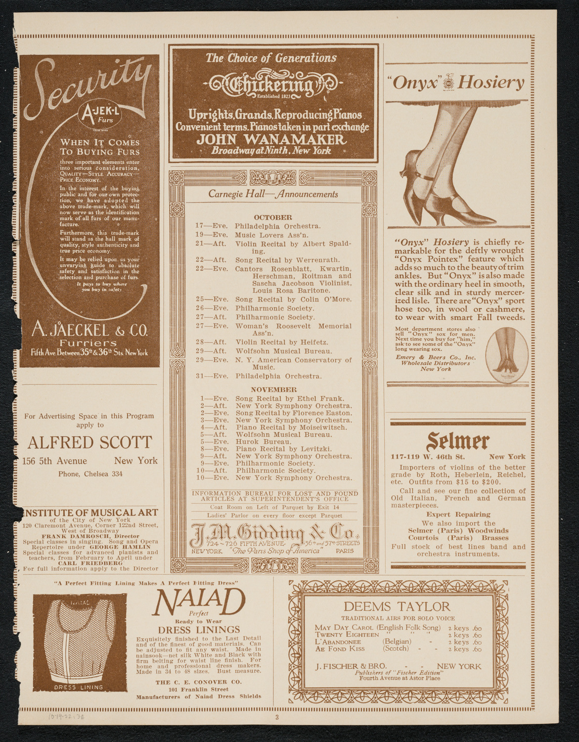 Isadora Duncan, Dancer, with Orchestra, October 14, 1922, program page 3