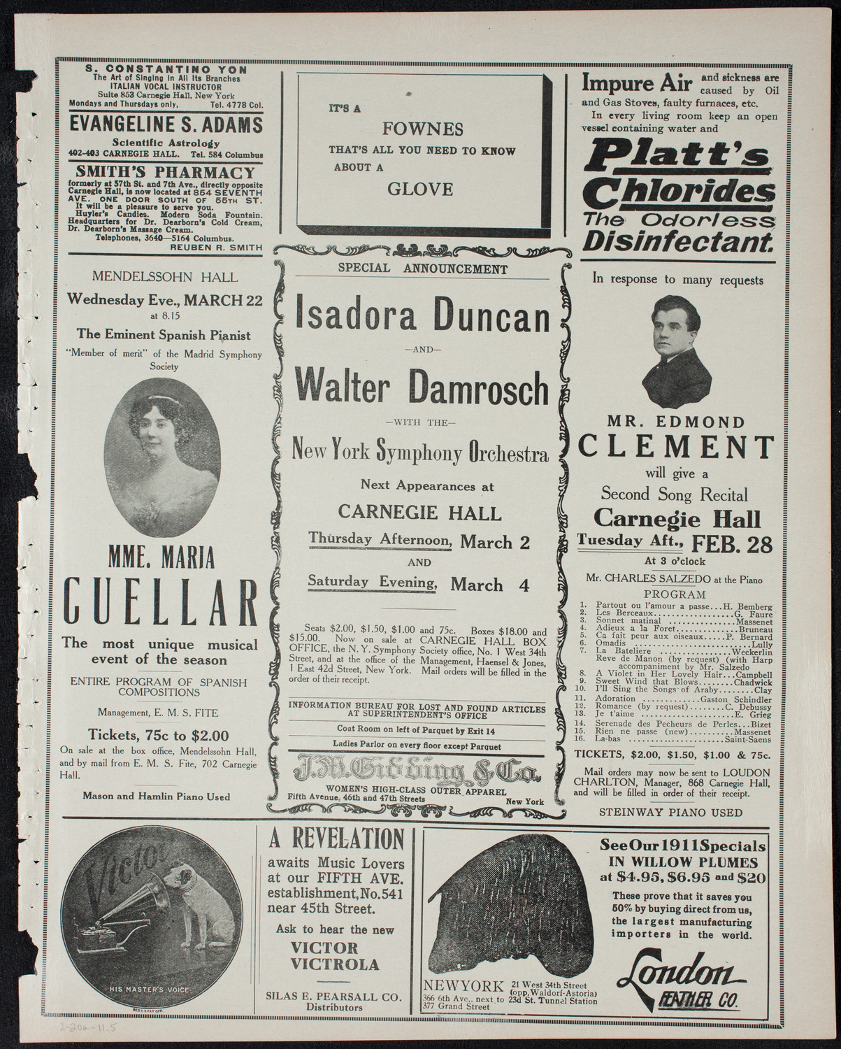 Isadora Duncan, Dancer, with the New York Symphony Orchestra, February 20, 1911, program page 9