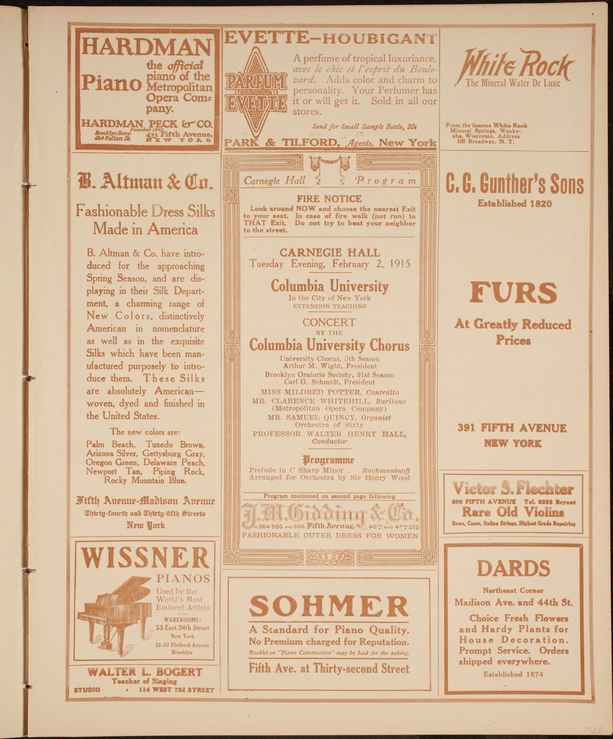 Columbia University Chorus, February 2, 1915, program page 5