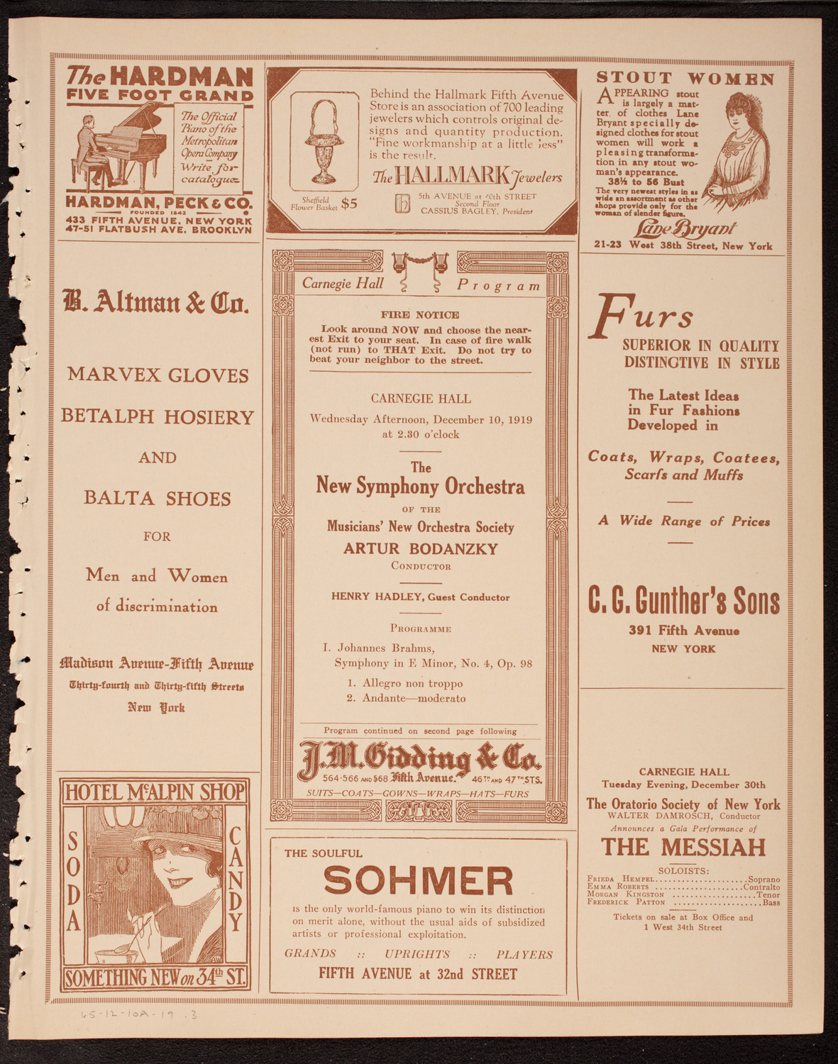 New Symphony Orchestra, December 10, 1919, program page 5