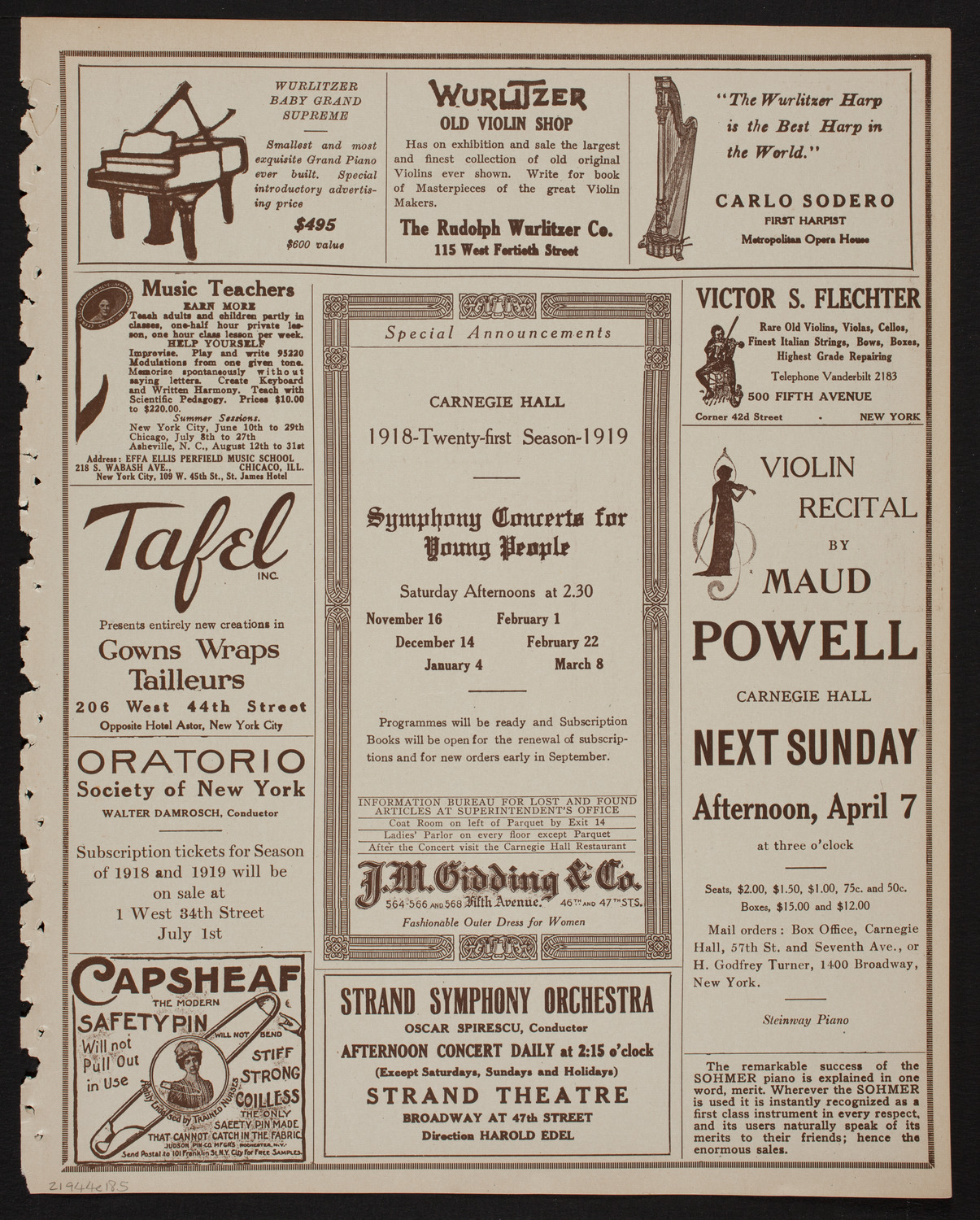 New Choral Society of New York, April 4, 1918, program page 9