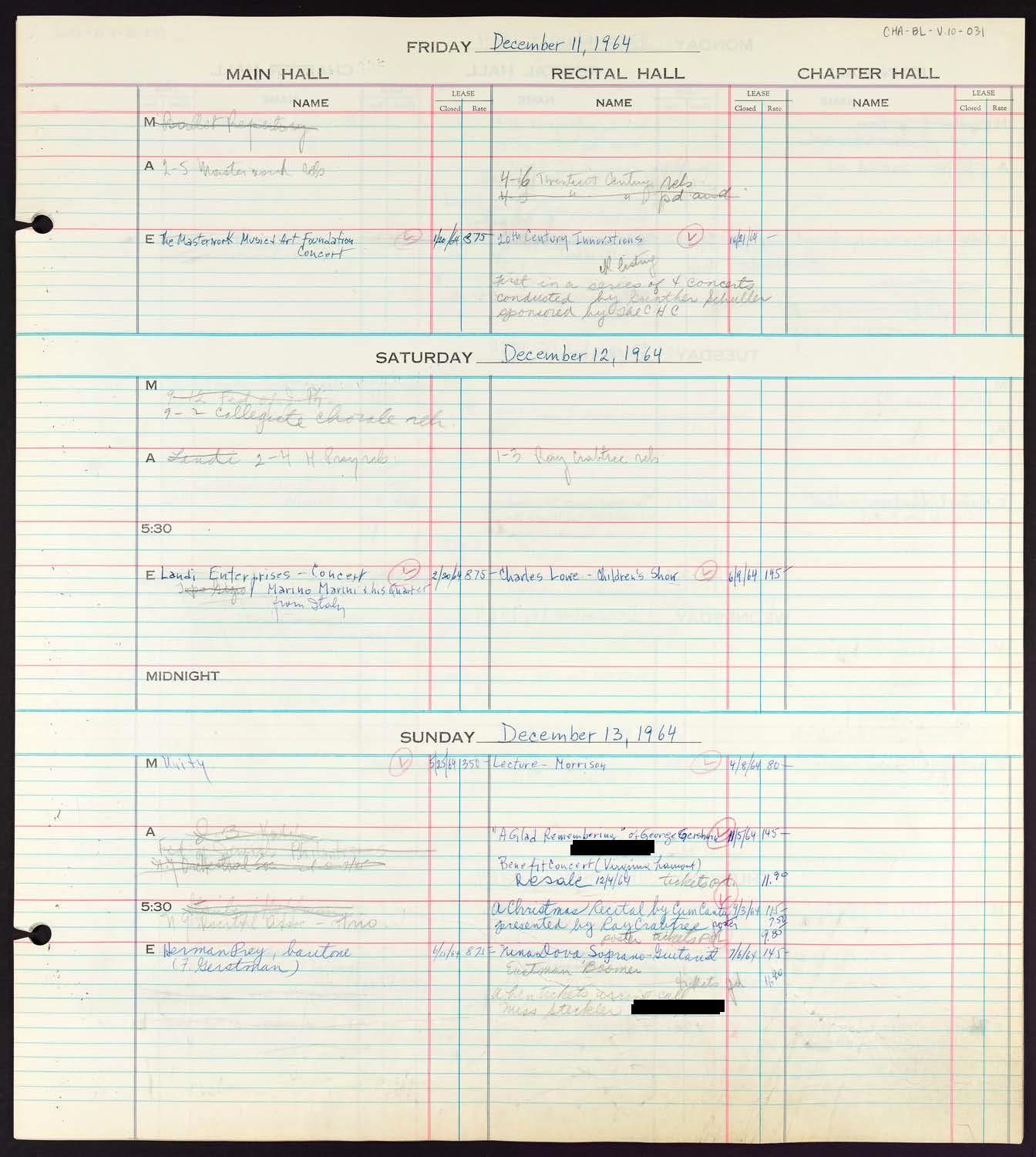 Carnegie Hall Booking Ledger, volume 10, page 31