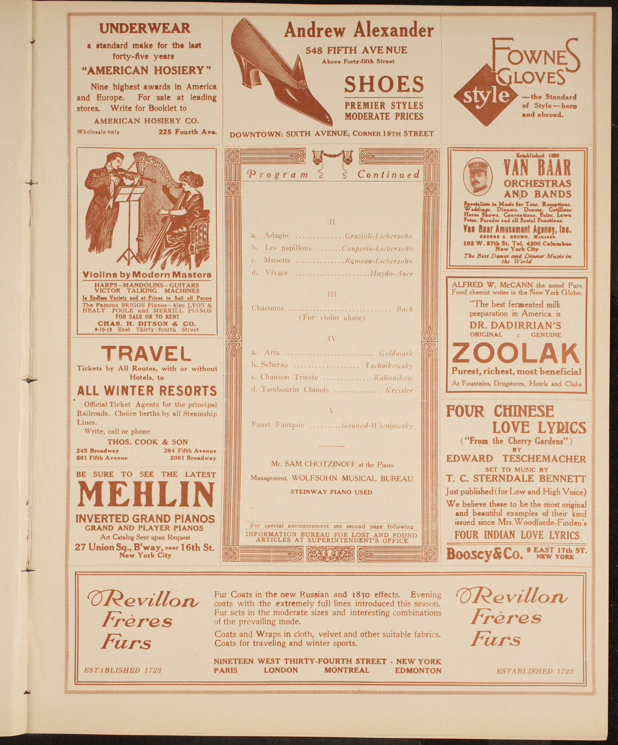 Efrem Zimbalist, Violin, November 14, 1914, program page 7