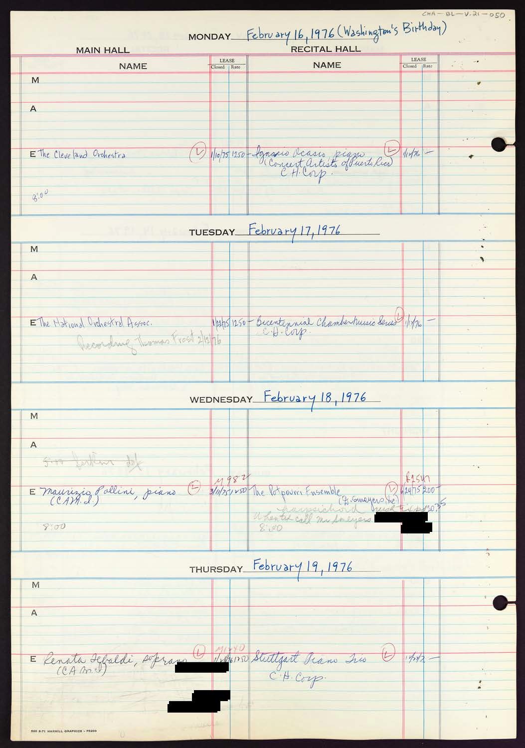 Carnegie Hall Booking Ledger, volume 21, page 50