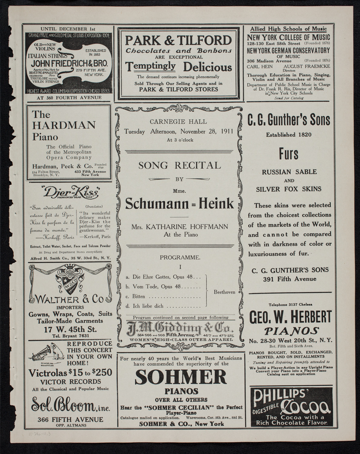 Ernestine Schumann-Heink, Mezzo-Soprano, November 28, 1911, program page 5