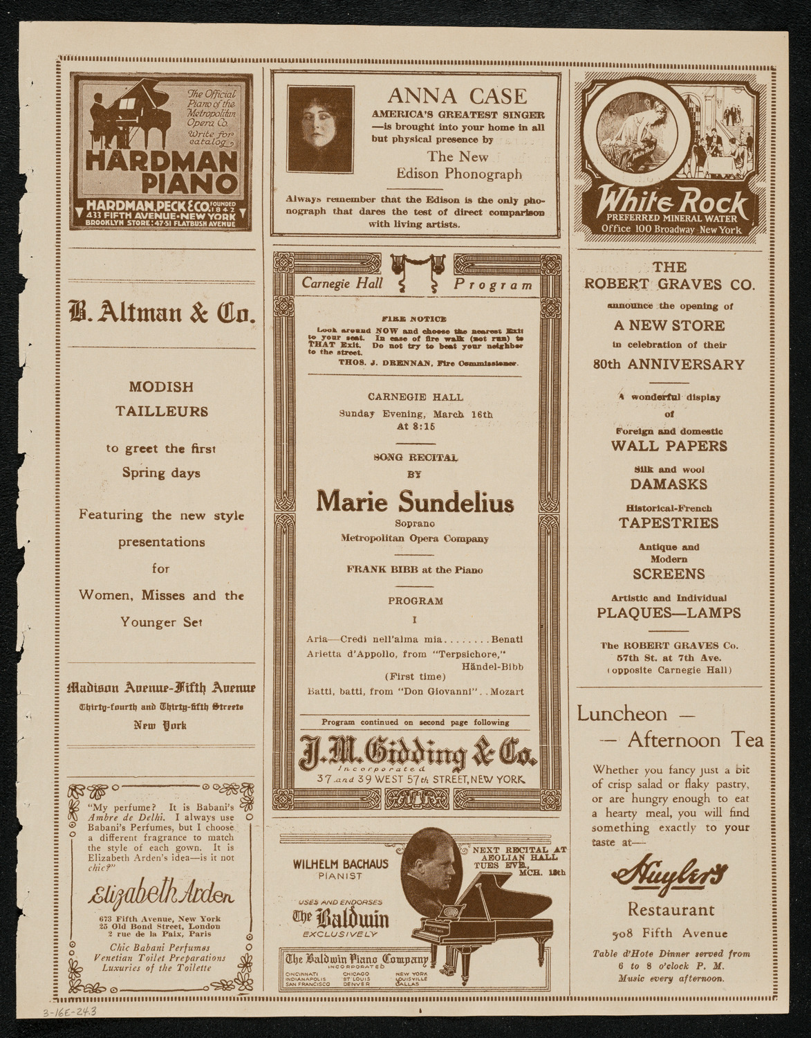 Marie Sundelius, Soprano, March 16, 1924, program page 5