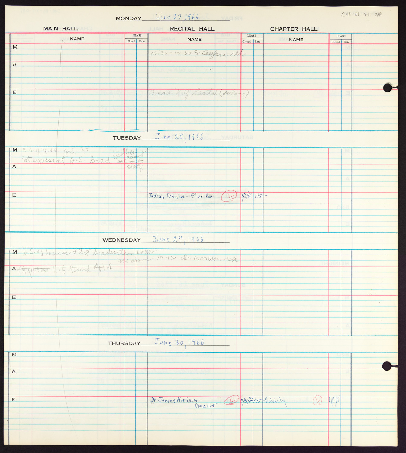 Carnegie Hall Booking Ledger, volume 11, page 88