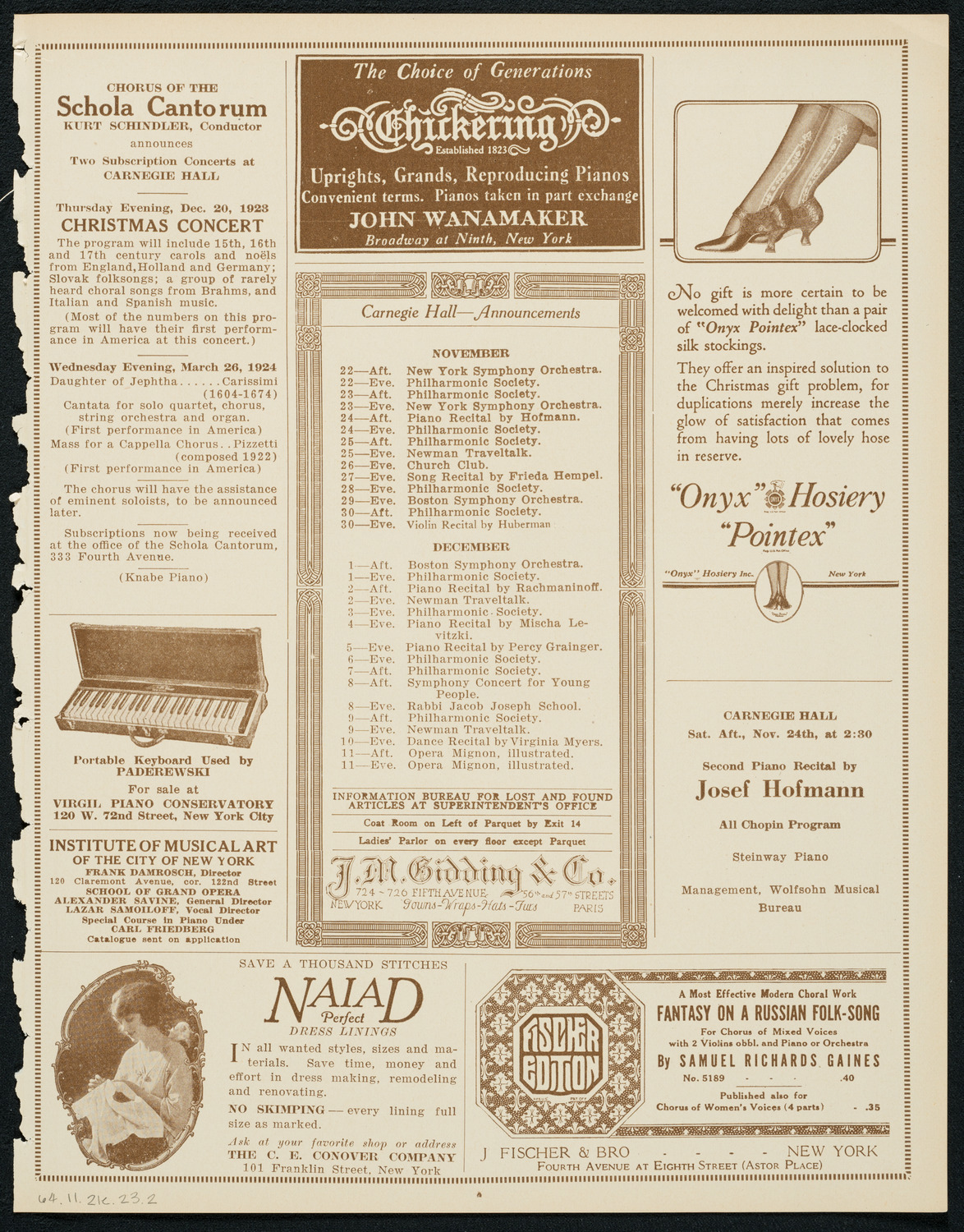 Oratorio Society of New York, November 21, 1923, program page 3