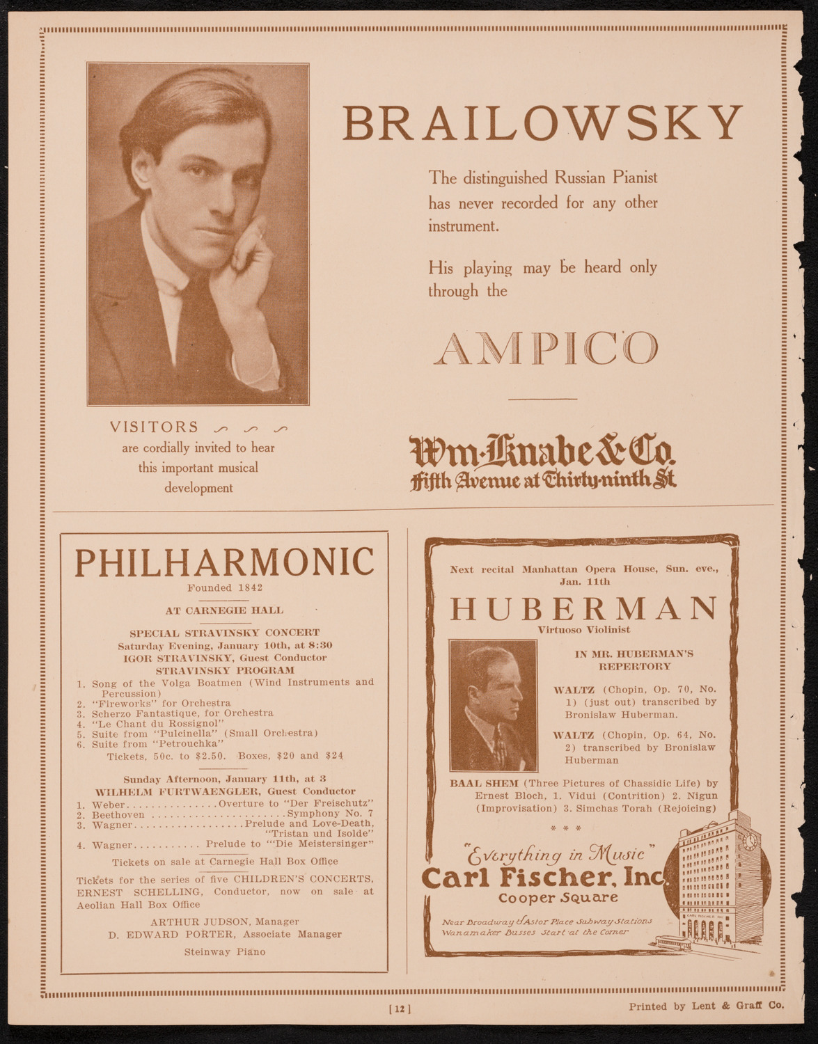 Alexander Brailowsky, Piano, January 10, 1925, program page 12