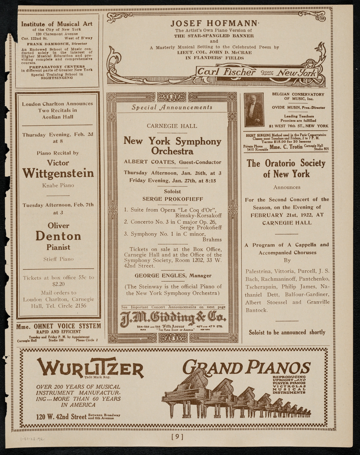 João (Giovanni) Del Negri, Tenor, January 21, 1922, program page 9