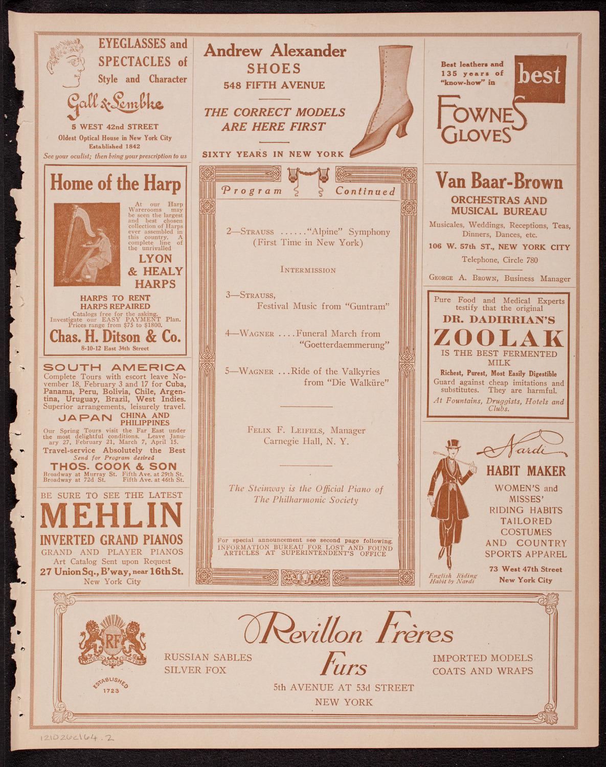 New York Philharmonic, October 26, 1916, program page 7