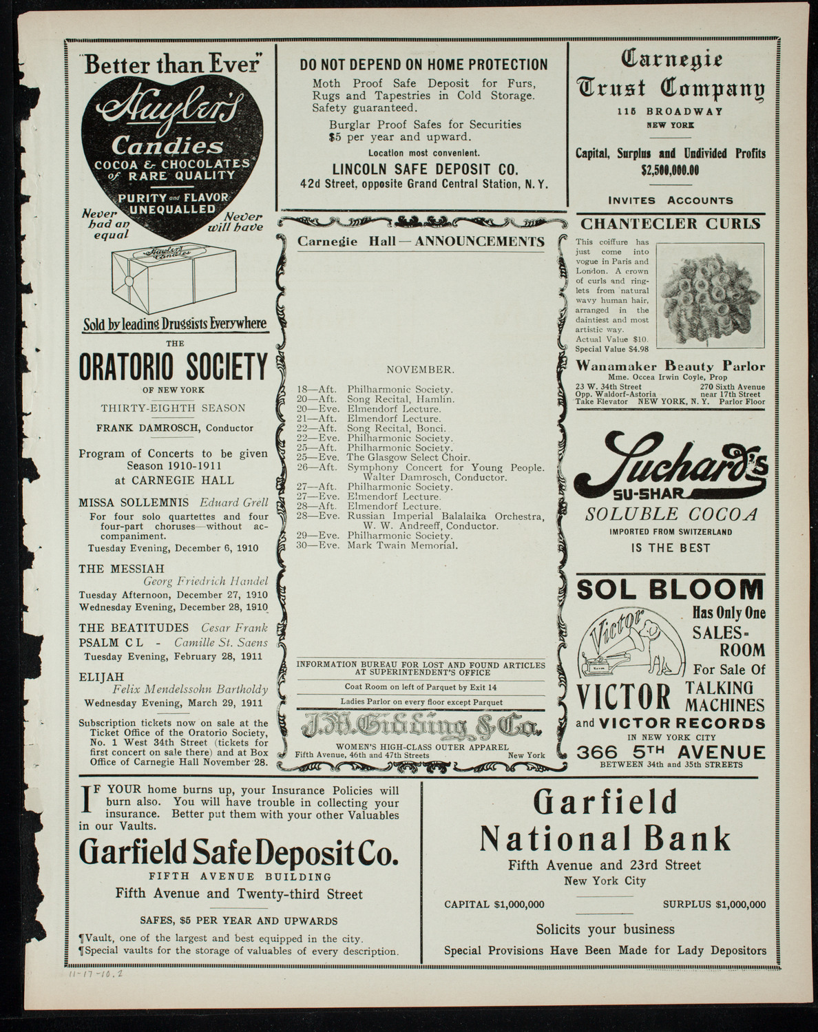 Russian Symphony Society of New York, November 17, 1910, program page 3