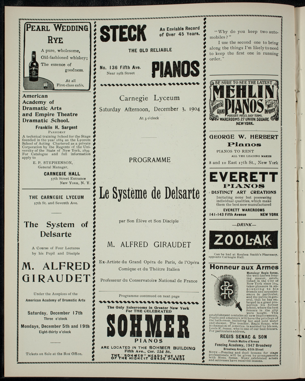 Lecture by Alfred Giraudet, December 3, 1904, program page 2