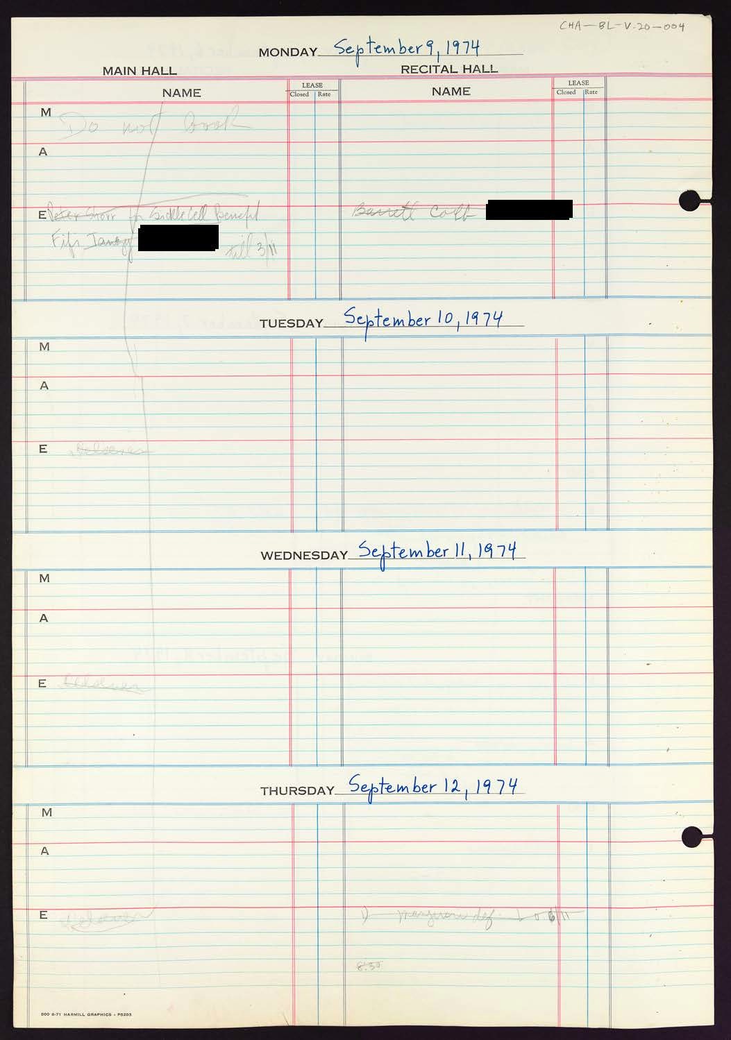 Carnegie Hall Booking Ledger, volume 20, page 4