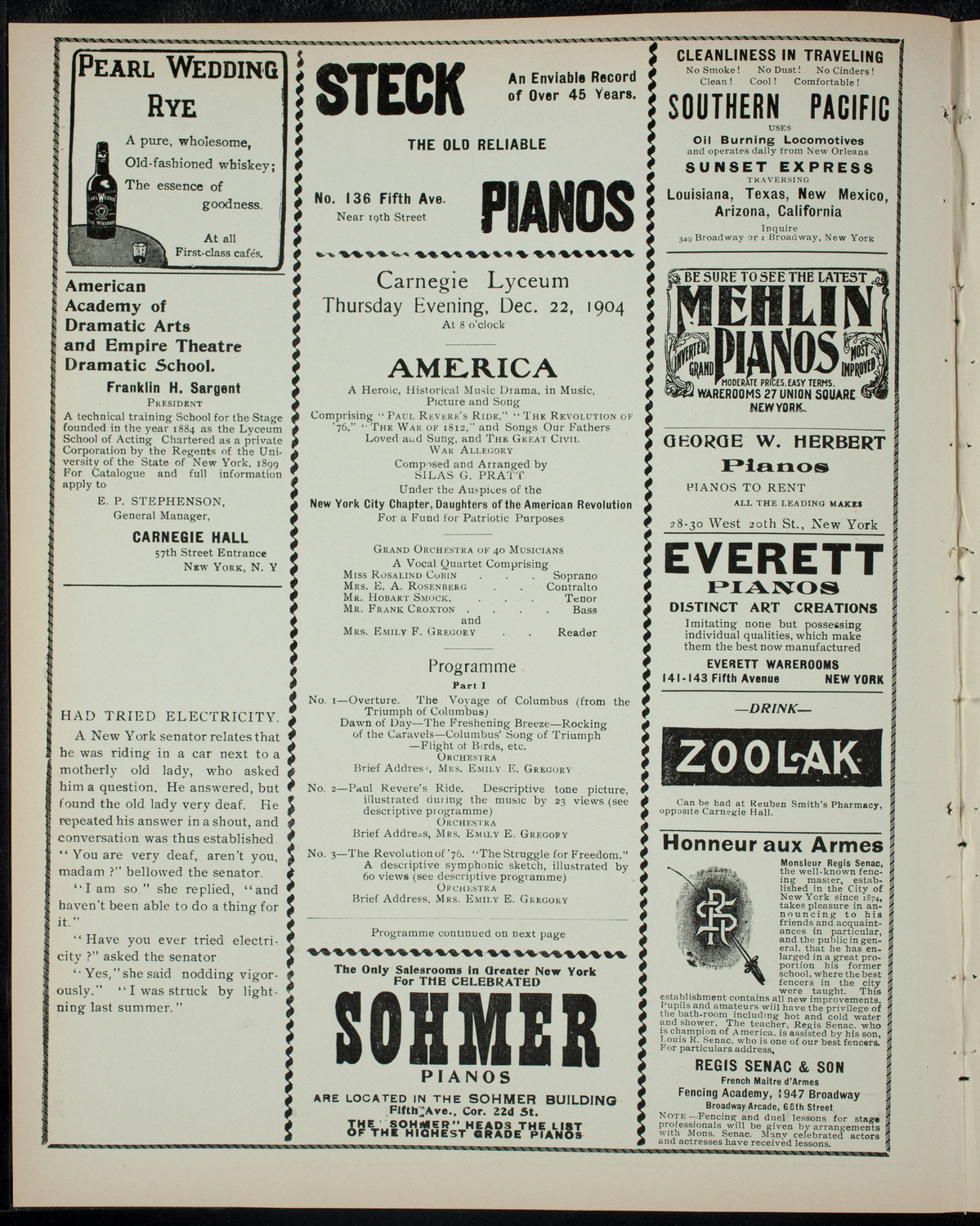 America, by Silas G. Pratt, December 22, 1904, program page 2