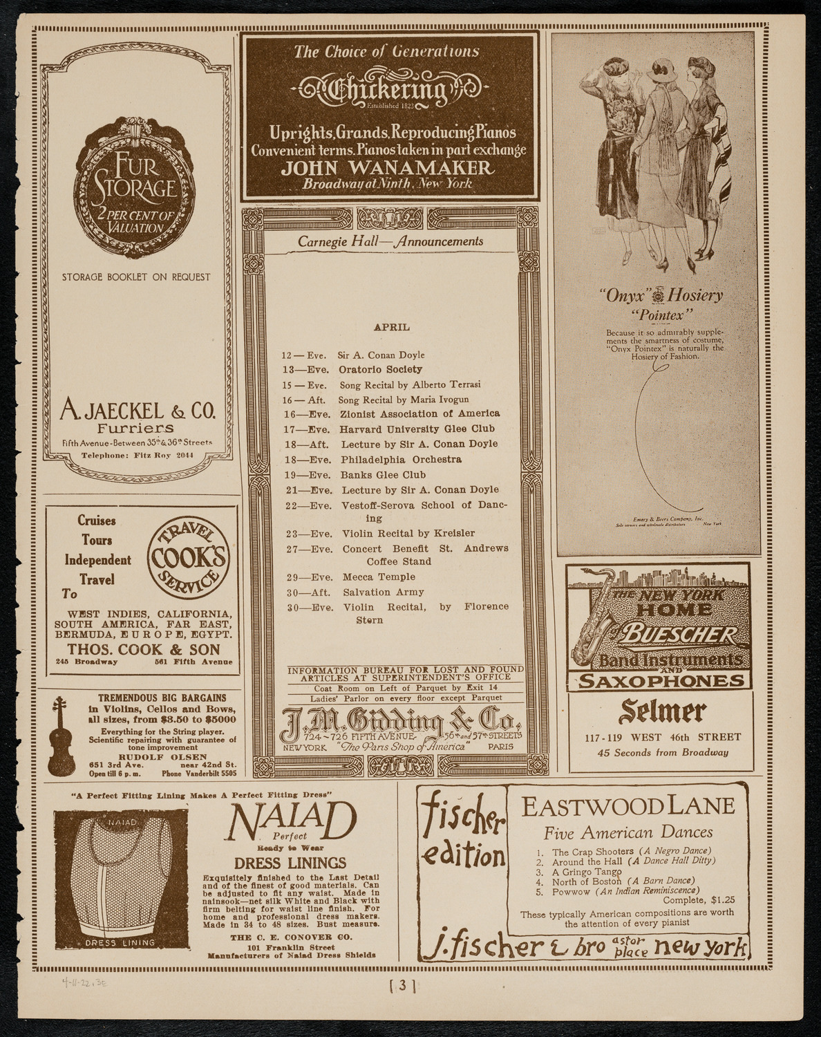 Elly Ney, Piano, April 11, 1922, program page 3