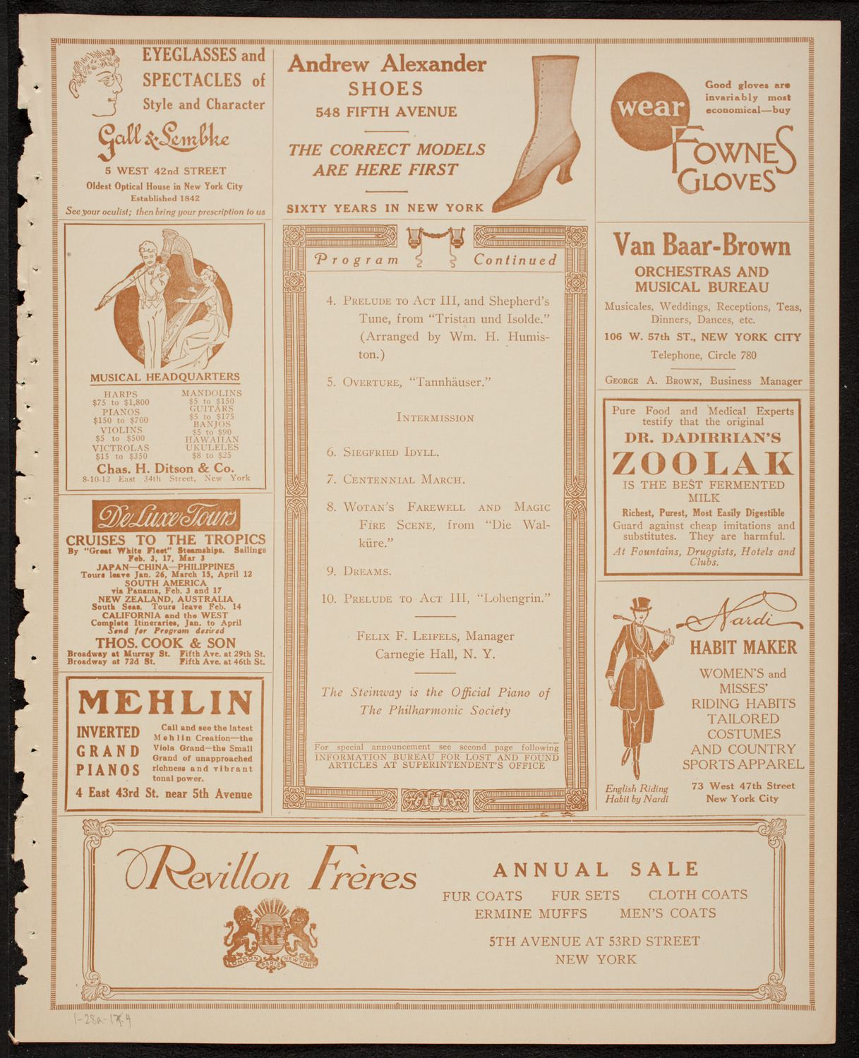 New York Philharmonic, January 28, 1917, program page 7