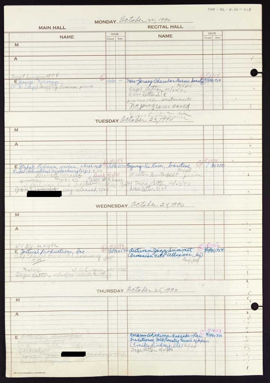 Carnegie Hall Booking Ledger, volume 36, page 18