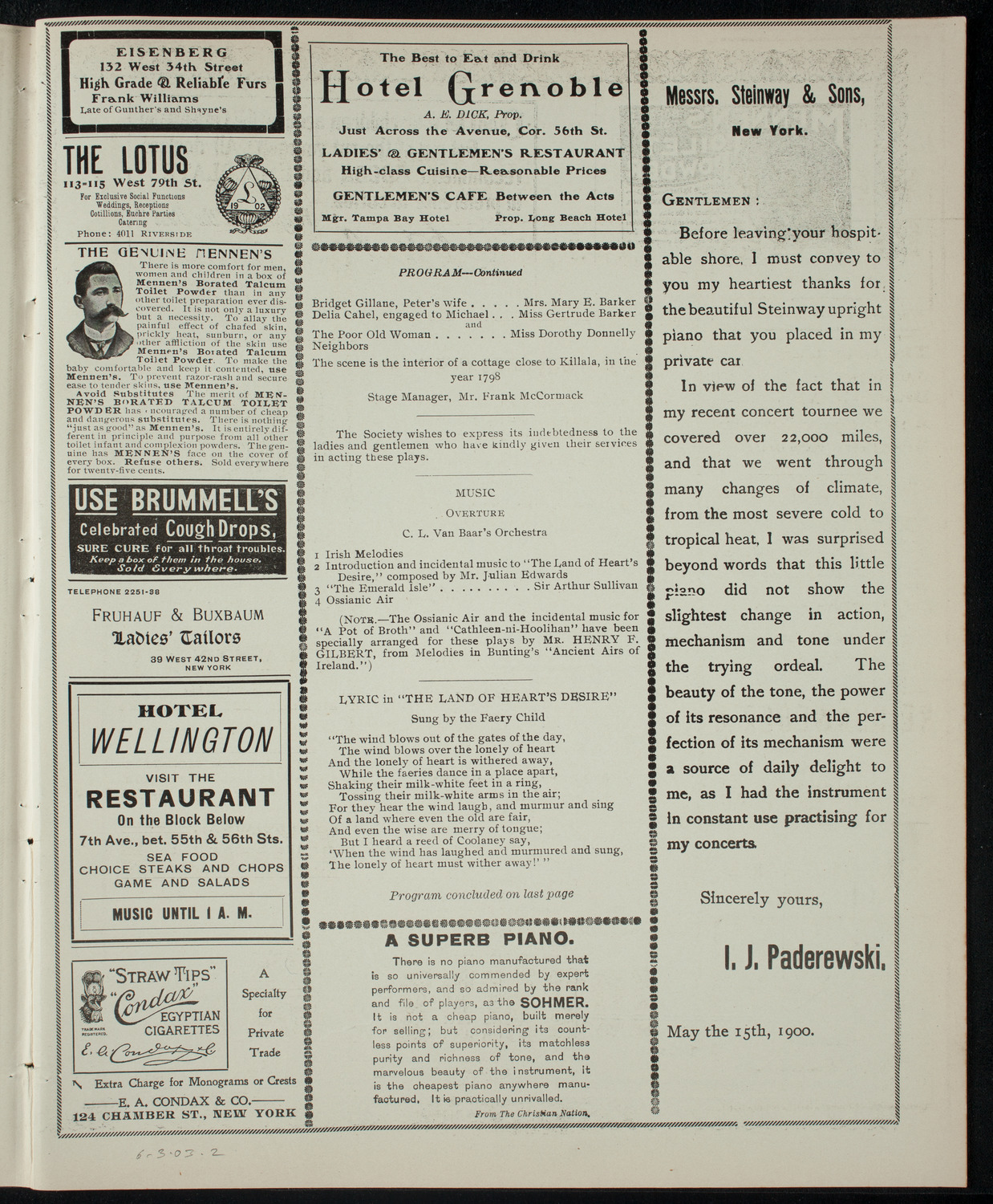 Irish Literary Society of New York, June 3, 1903, program page 3