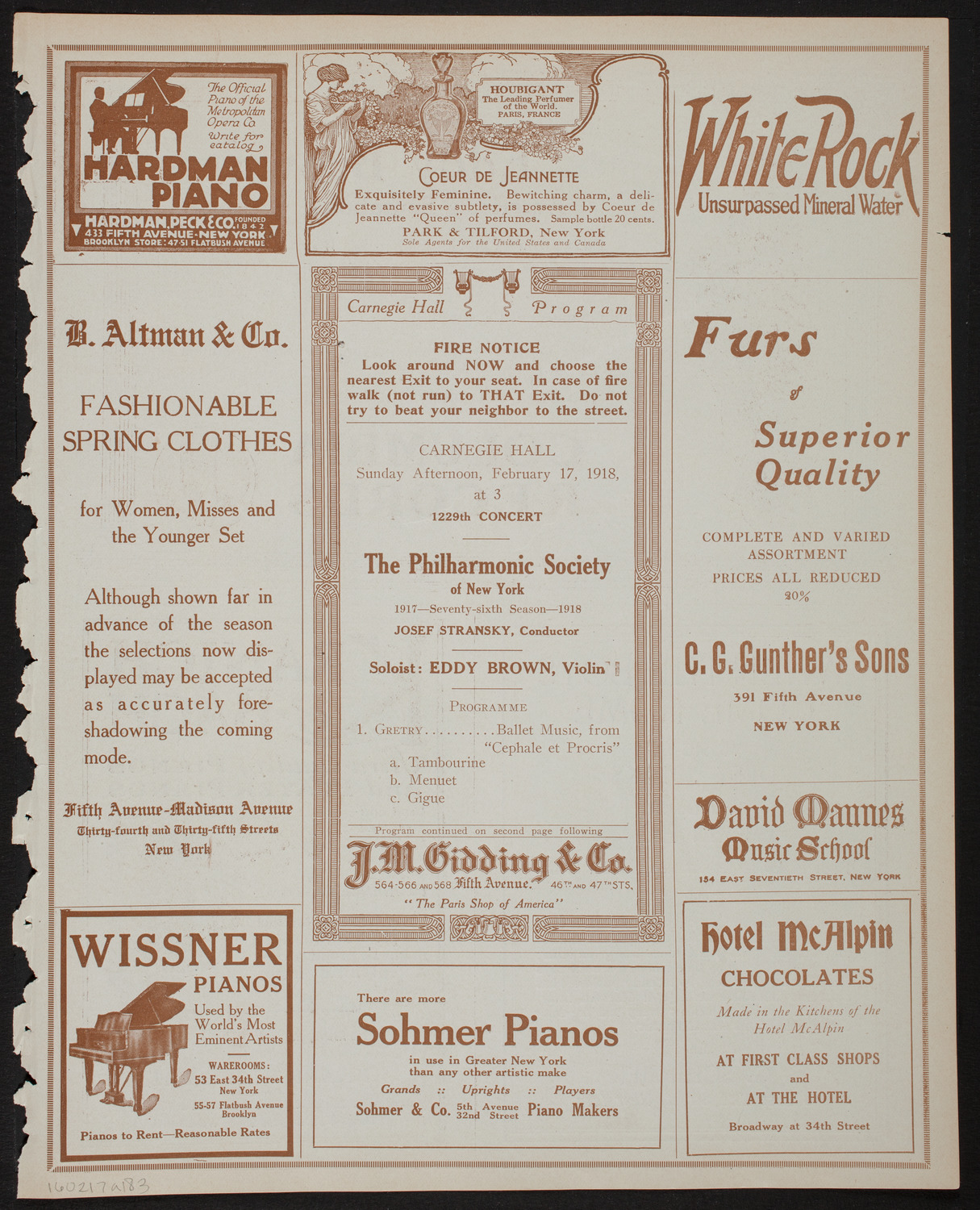 New York Philharmonic, February 17, 1918, program page 5