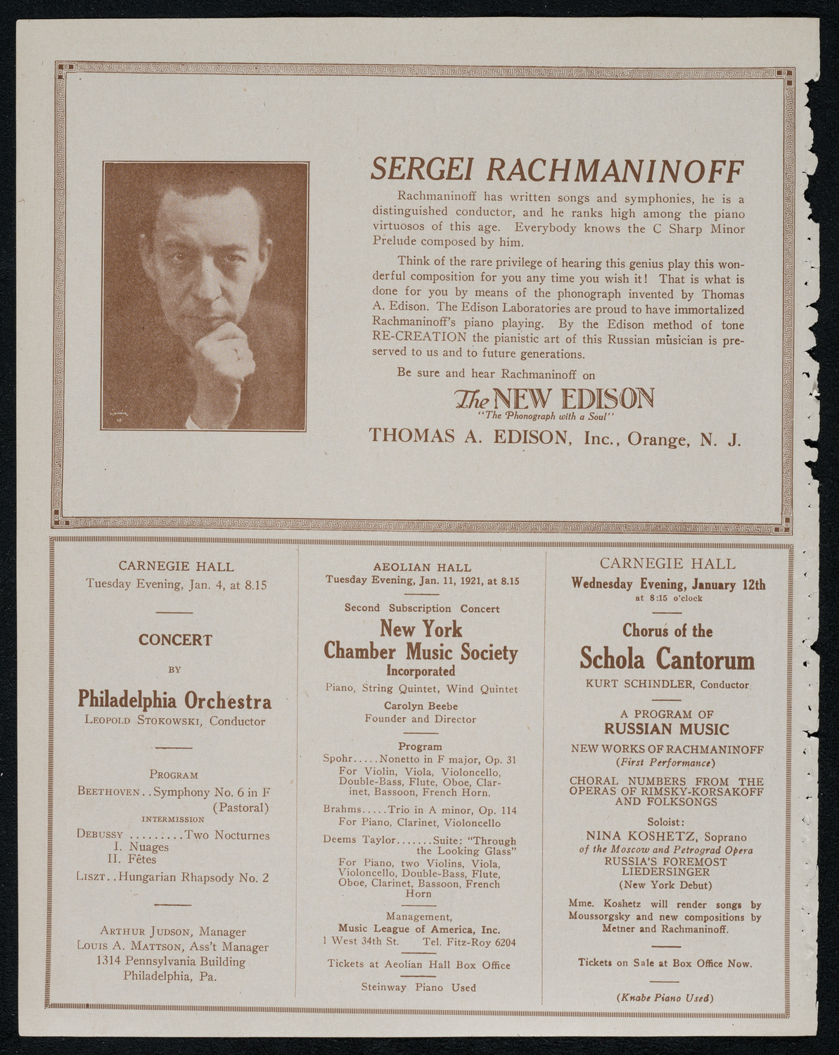 Joseph Schwarz, Baritone, January 3, 1921, program page 2