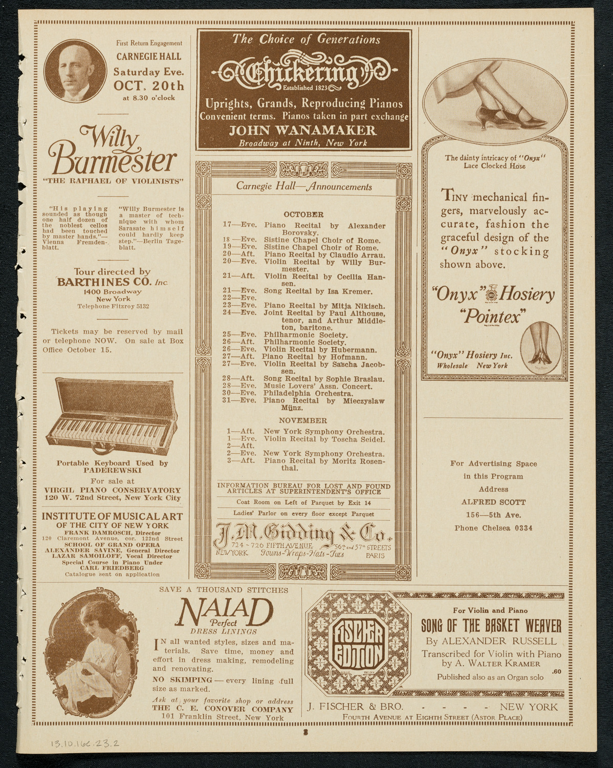 Philadelphia Orchestra, October 16, 1923, program page 3