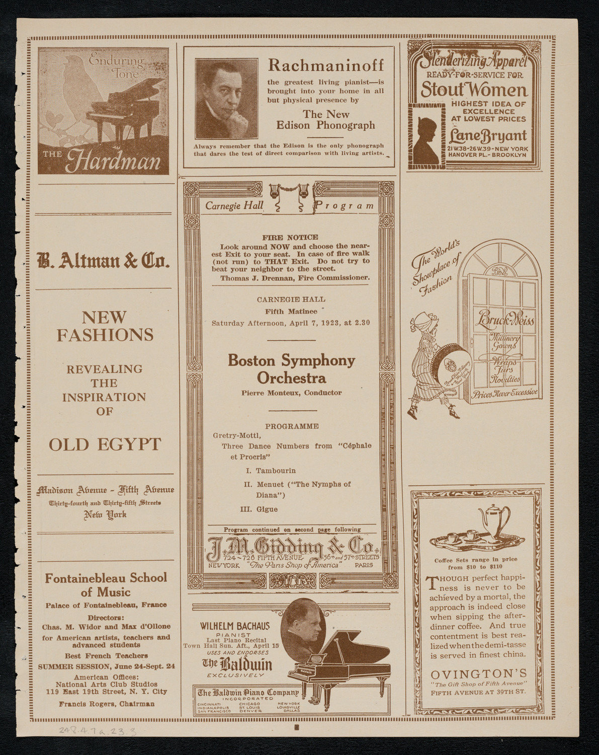 Boston Symphony Orchestra, April 7, 1923, program page 5