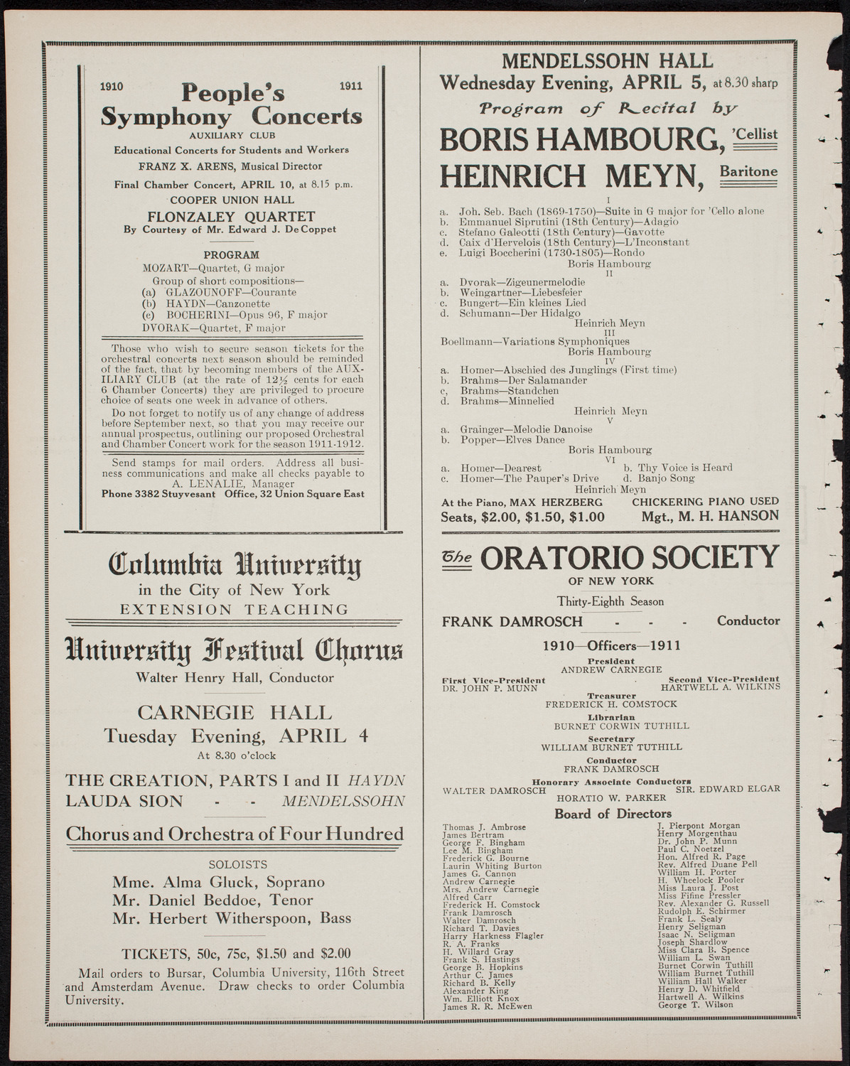 Columbia University Festival Chorus, April 4, 1911, program page 10